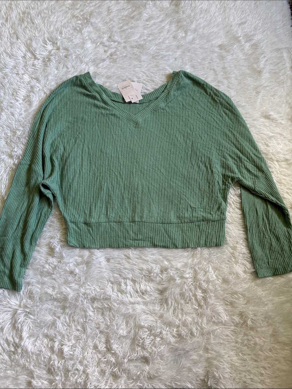 NWT Auden Green Cozy Ribbed Sleepwear Top Size XS Oversized